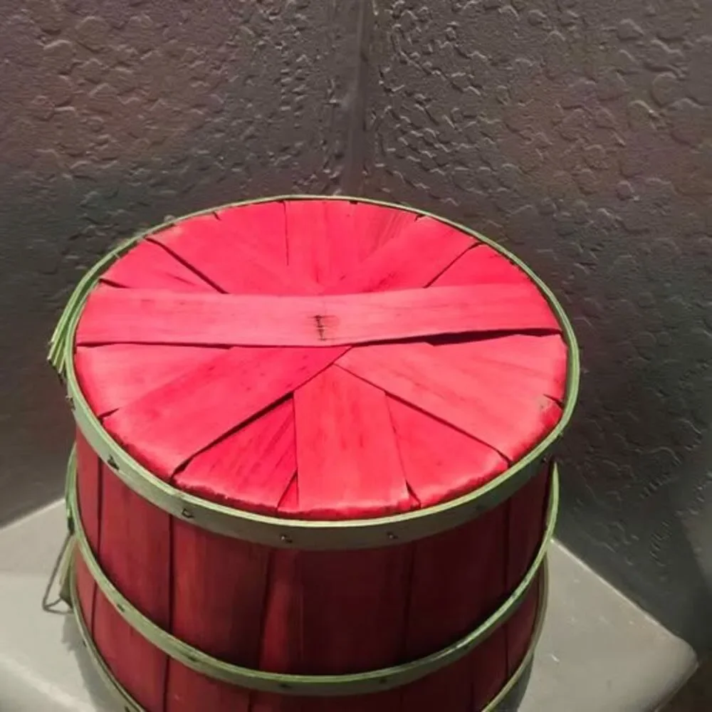 Red and Green Wooden Bushel Basket
